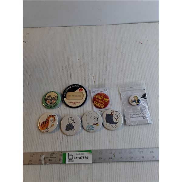 (8) Assorted Pin Back Buttons