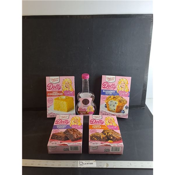 (4) "Dolly Parton"  Duncan Hines Empty Cake Boxes/ Syrup Bottle