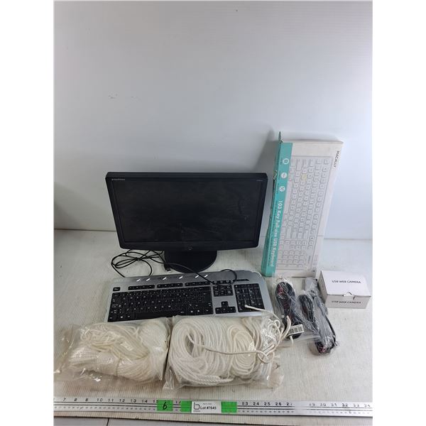 18" Emachines Monitor, Acer & Macally Keyboards, USB Web Camera, Ropes - As Is, Cannot Ship