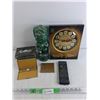 Image 1 : Ceramic Decor, Marathon Wall Clock, Cigarette Cases, Locking Jewelry Box, Hitachi Remote - As Is