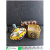 Image 3 : Spinning Top, Carved Wood Bull, Tea Candle Holder, Ceramic Planter, RCA Victor Ash Tray