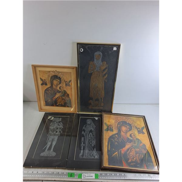 (2) Framed Orthodox Icons, Various Wall Decor - Size 15" x 12" up to 17" x 13" , Cannot Ship