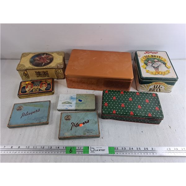 Various Tin Boxes - 8" x 3" x 5" - 12" x 8" x 3", Cigarette Cases - Players, Carters