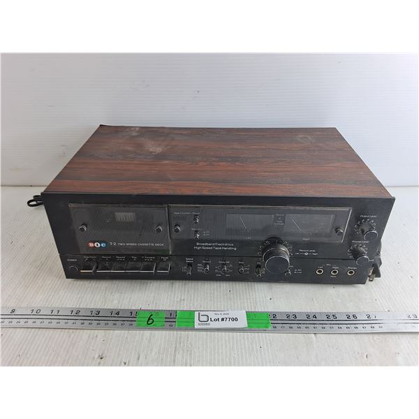 Vintage Bic T2 Two Speed Cassette Deck 17" x 9" x 6", Powers On, As Is, No Ship