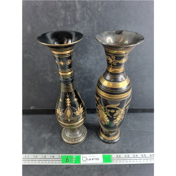 (2) 13" Brass Plated Metal Vases