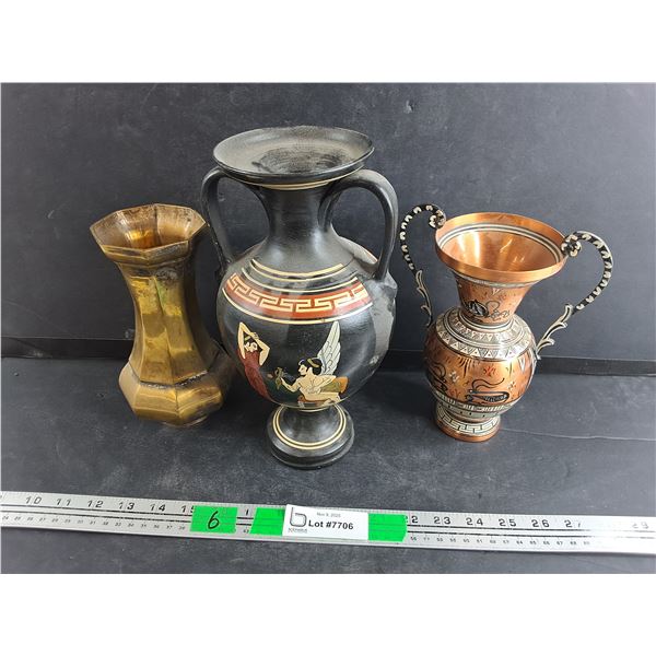 (2) 8" Metap Vases, 11" Handmade Ceramic Vase - Greece, Amphora