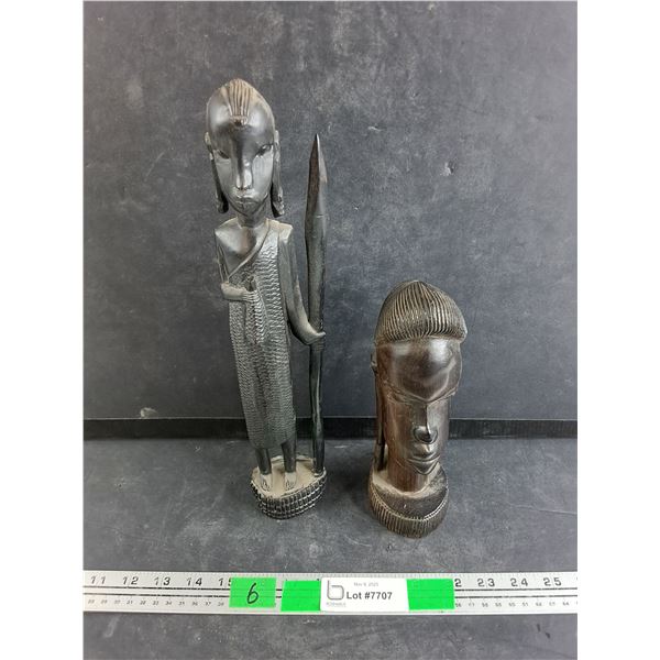 (2) Tribal African Wood Carvings 14" & 9"
