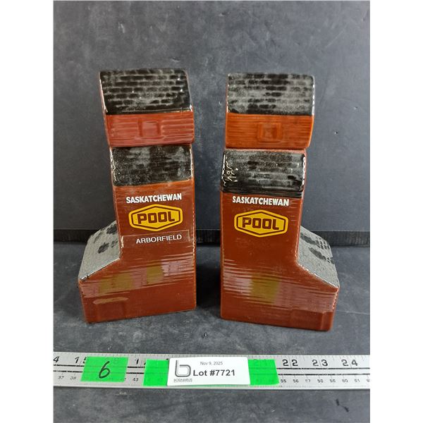 (2)  Saskatchewan Wheat Pool Ceramic Whiskey Bottles - Grain Elevator