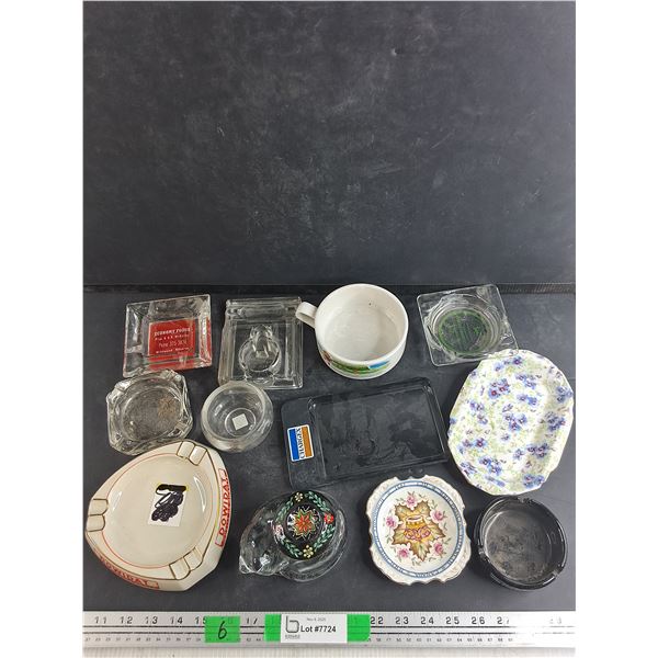 Various Ash Trays - John Deere, Economy Foods, Dowidat, 4" Ceramic Soup Dish
