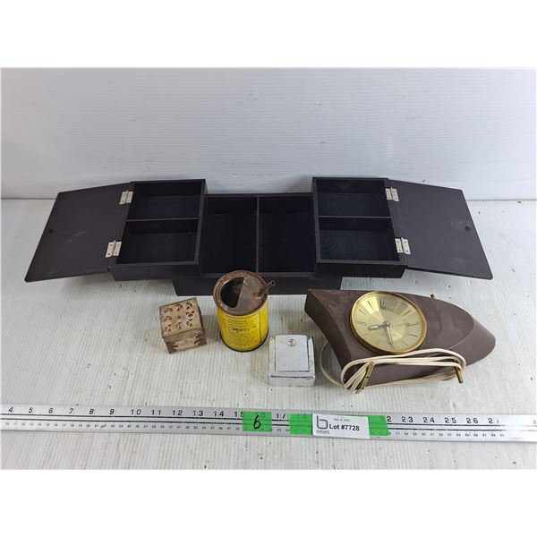 Coleman Measuring Can, Electric Westclox Clock - Powers On, As Is, Jewelry Box 10" x 7" x 3" , Misc