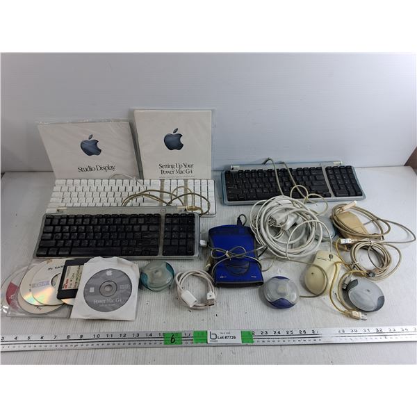 Vintage Apple Keyboards & USB Mouses, Software CDs, Zip250 Reader, Mac G4 Manuals - as Is