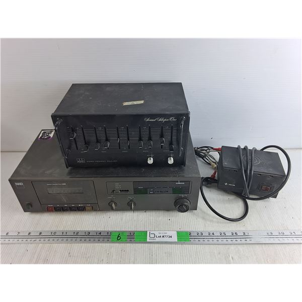 NAD Stereo Cassette Deck, ADC Stereo Frequency Equalizer, Amcor Power Supply, Powers On, As Is