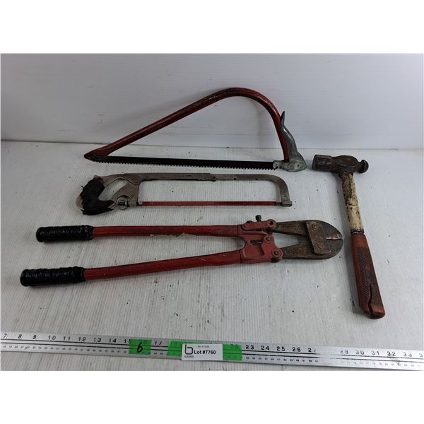 Bow Saw, Hacksaw, Ball Peen Hammer, Bolt Cutter - Cannot Ship