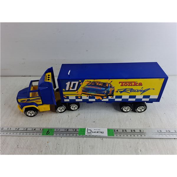 Plastic Tonka Racing Semi and Trailer Toy
