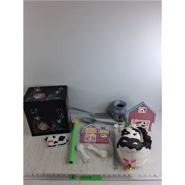 Plastic Utensils, Mini Milk Can, Measuring Spoons, Barn Facade, Misc