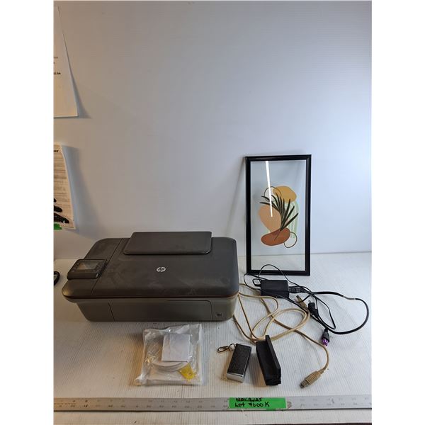 HP Desktjet 3052A Printer (Powers On)/ Glass Framed Picture 15" x 8"/ Misc