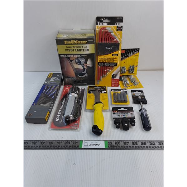 NOS Pivot Lantern,Extra long Hex Key Set,Turbo Swivel Hex Key Set,Flashlight,Linoleum Knife,Nut Dri