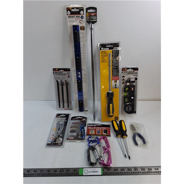 Socket Rail,Hi-Torque Ratcheting Screwdriver,Laser Pro Measuring Tool,Socket Adapter Set,(2) Screwdr