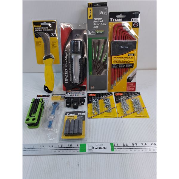 Turbo Swivel Star Key Set,Extra Long Ball End Hex Key Set,Flashlight,Linoleum Knife and more as pict