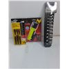 Image 4 : NOS 10 Pc.Spline Socket Set,Socket Rail,(2) Flashlights,Jumbo Wedge,Socket Adapter and more tools in