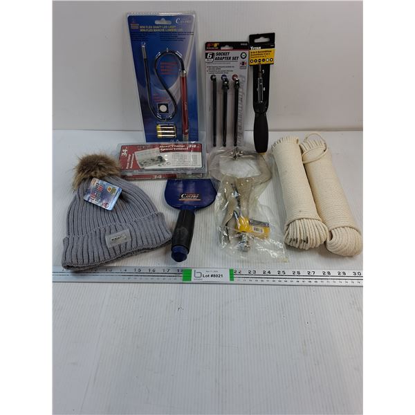 NOS LED Light,Socket Adapter Set,6 in1 Screwdriver,Tuque,(2) Rolls Braided Twine,Clamp,Masonry Tool,