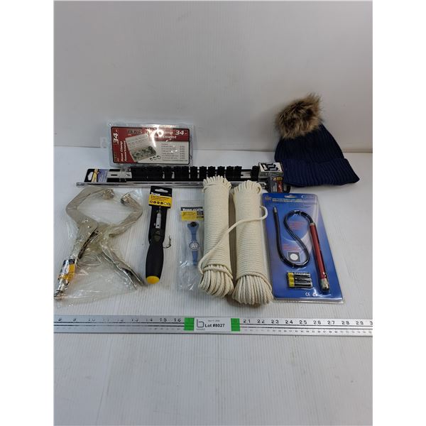 NOS 34 Pc. Hose Clamp Assortment,Tuque,LED Light,Locking Clamp and more in pictures