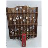 Image 2 : Wooden Souvenir Spoon Holder w/Spoon Collection, Assorted Lapel Pins, Gem Decor