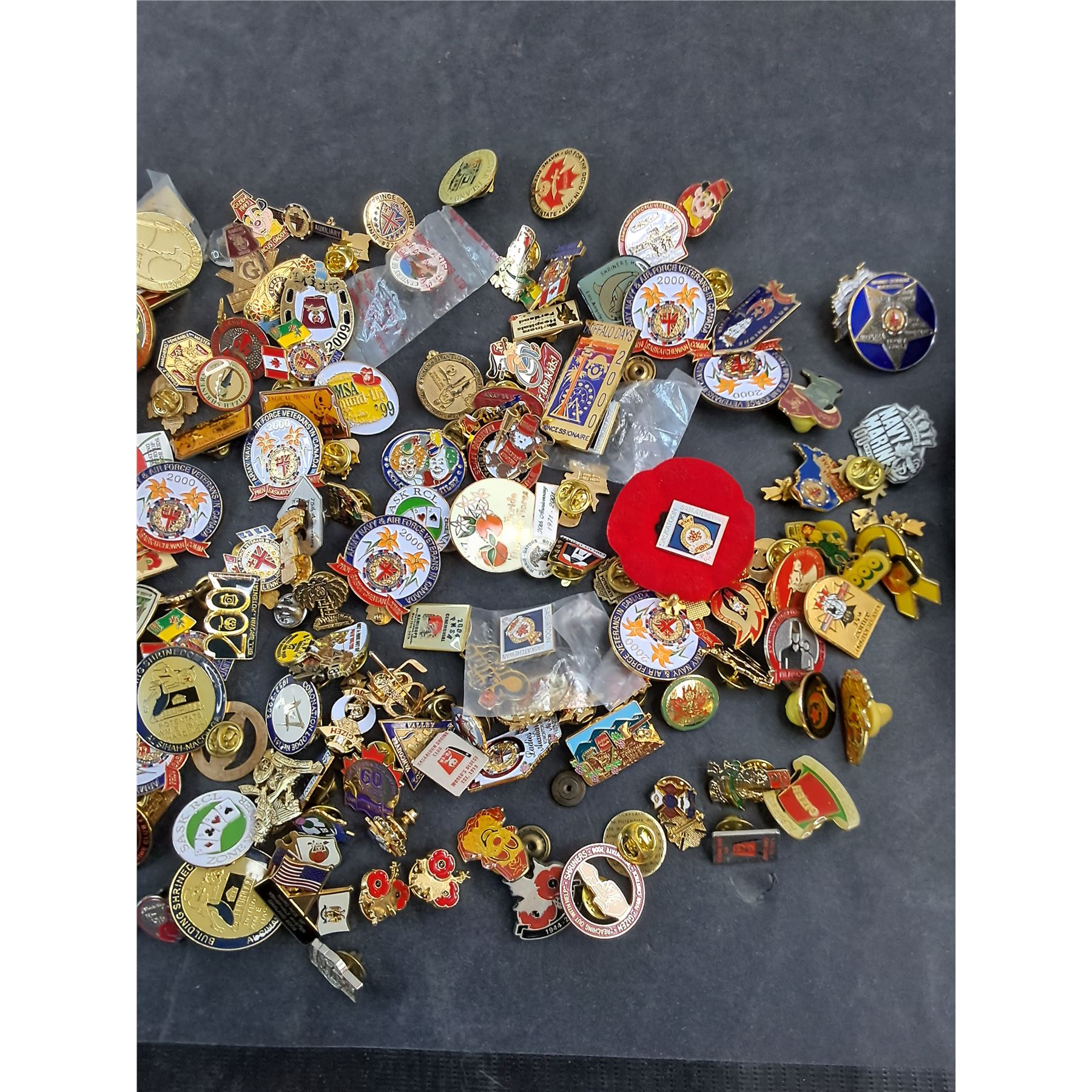 Pin Collection Assorment Large Quantity & Assortment of Lapel Pins w/Decorative Box
