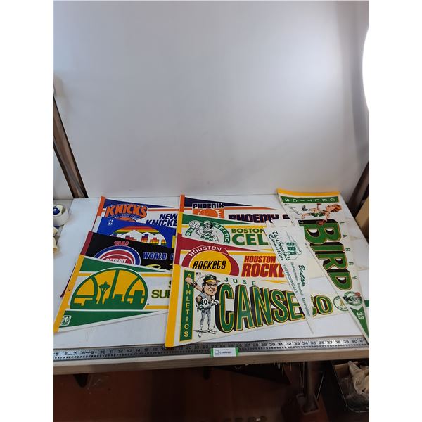 (10) Pennants (7-NBA Teams, Larry Bird, Jose Canseco, SBA Bantam)