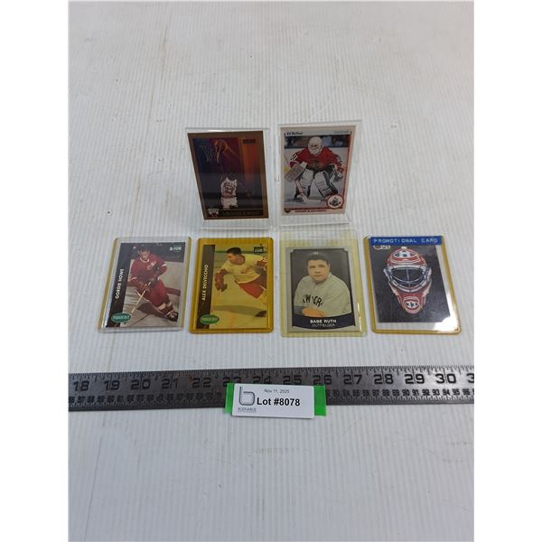 (6) Assorted Pro Athlete Collector Cards (B.Ruth, M.Jordan, G.Howe) - Authenticity Not Guaranteed