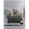 Image 1 : (3) Throw Pillows (Cream/Grey/Silver) - Largest 16" x 16", Golf Ball "Golf Bag" Holder