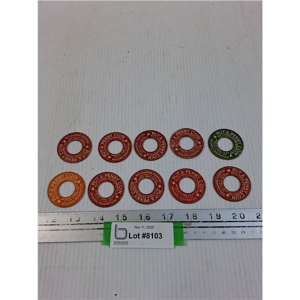 (10) Vintage Penny Tokens