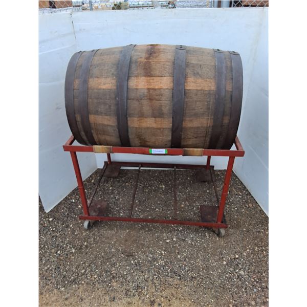 ** Wine Wooden Cedar Barrels on Metal Stands - Stand: 37" x 24" x 26 - CANNOT SHIP