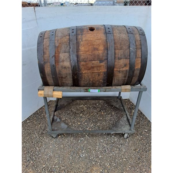 ** Wine Wooden Cedar Barrels on Metal Stands - Stand: 37" x 24" x 26 - CANNOT SHIP
