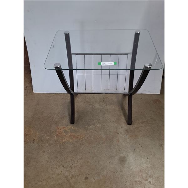 *Black Metal Table With Glass Top - 24" x 16" x 24"