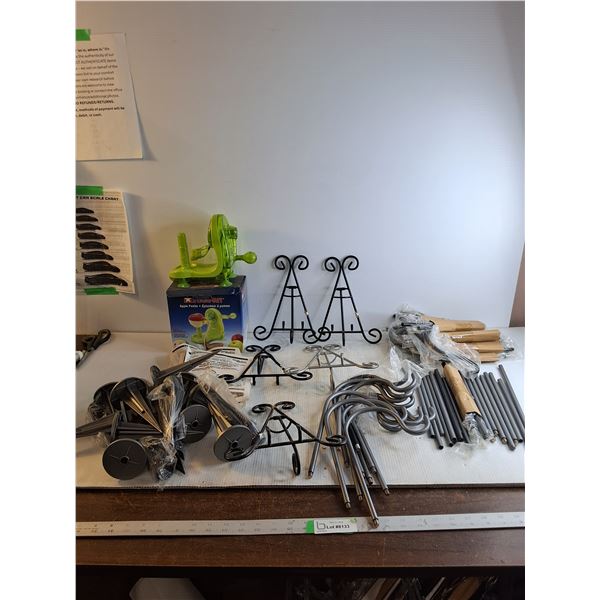 (5) Table Top Plate Holders/ Kettle Lantern Hooks/ Starfrit Apple Peeler