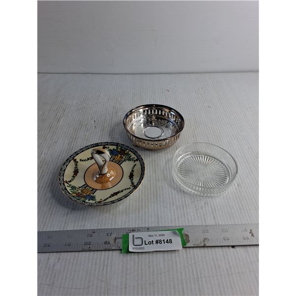 Noritake Floral Pattern Dish 5"/ Morton Parker Coaster 4.5"/ Glass Dish 4"