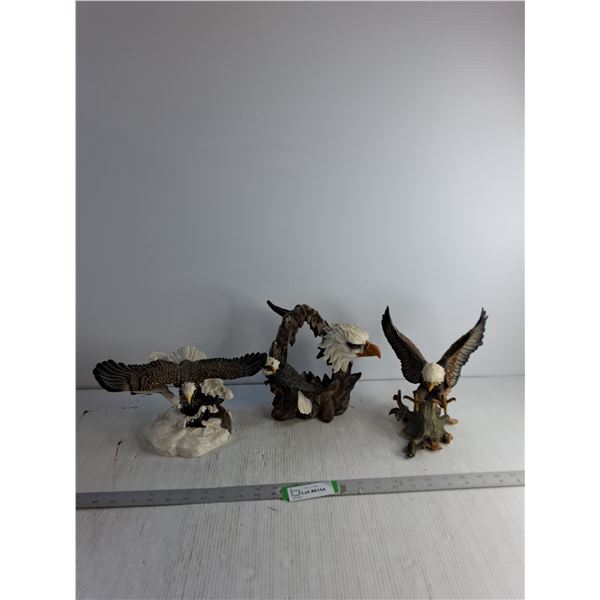 (3) Bald Eagle Figurines 8" - 10"