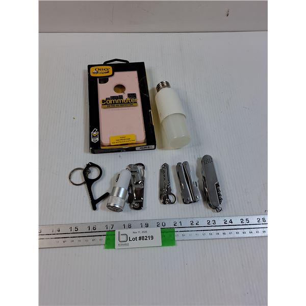 (4) Folding Knives, Otter Iphone Max Case, Light, Misc