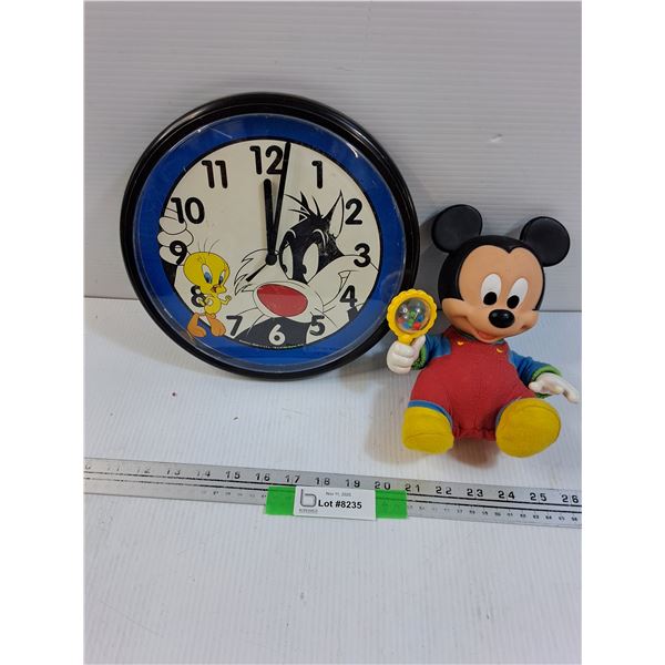 Looney Tunes Battery Clock & Baby Mickey Mouse Toy