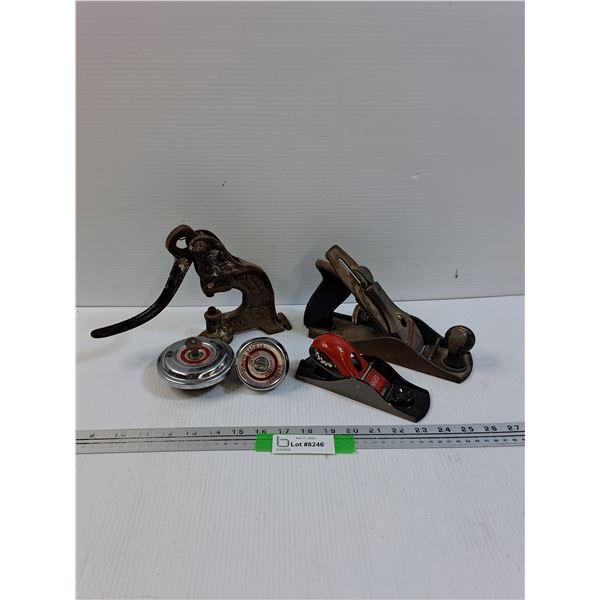 (2) Wood Planes, (2) Gas Locking Caps, Vintage Punch