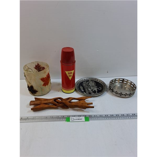 Sure Vac Vintage Thermos, Vase, Decorative Plates, Driftwood Art