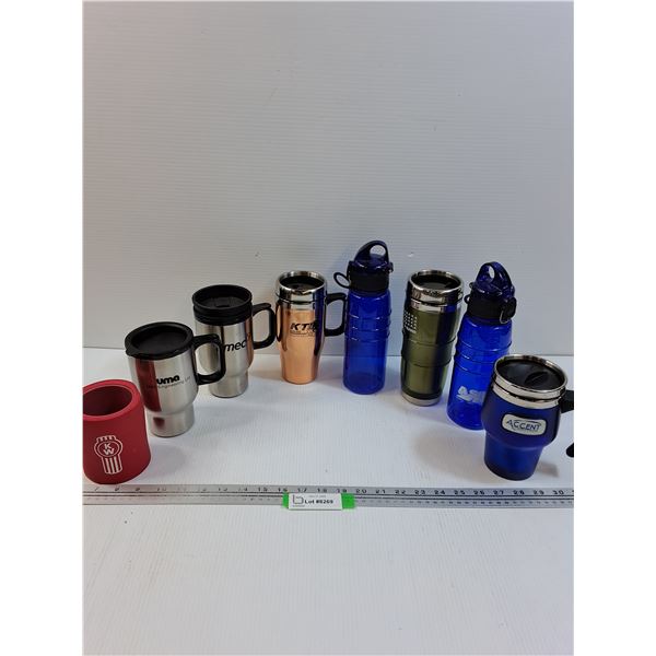 (8) Water Bottles, Coffee Mugs, Misc
