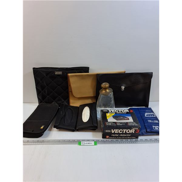 (2) Folders, Radar Detector, Visor Kleenex Holders, CD Holder, Misc