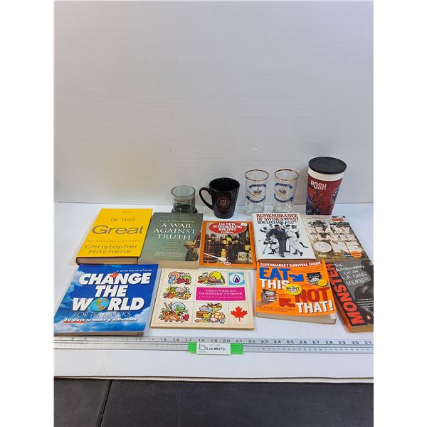 (9) Books, University of Saskatchewan Mugs, Queens Coronation Cups, Misc