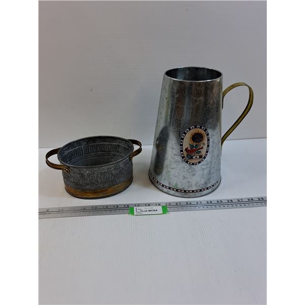 (2) Metal Flower Vase & Planter