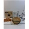 Image 1 : (2) Wooden Signs, Woven Basket, Metal Basket, Misc