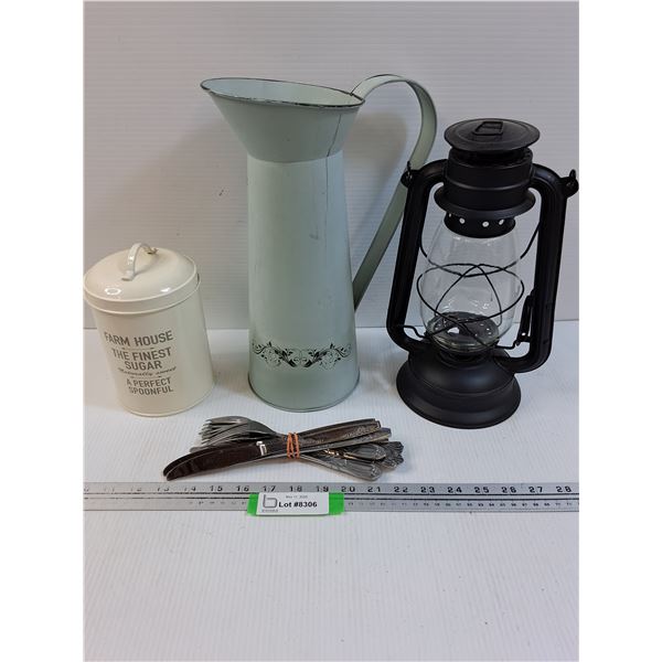 Pitcher, Cutlery, Storage Tin, Lantern