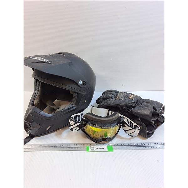 HJC Snowmobile Helmet - Size 3XL, Goggles, Skidoo Leather Gloves - Size XL