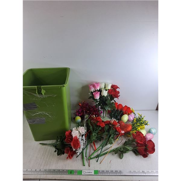 Artificial Flowers, Plastic Bin 18" x 12" x 12", Damaged, Cannot Ship